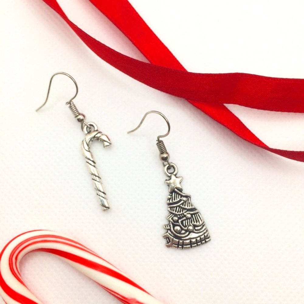 Holiday Tree and Candy Cane Earrings